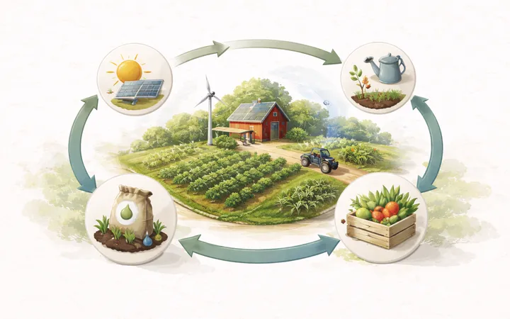 a small farm with an abstraction of rotating crops