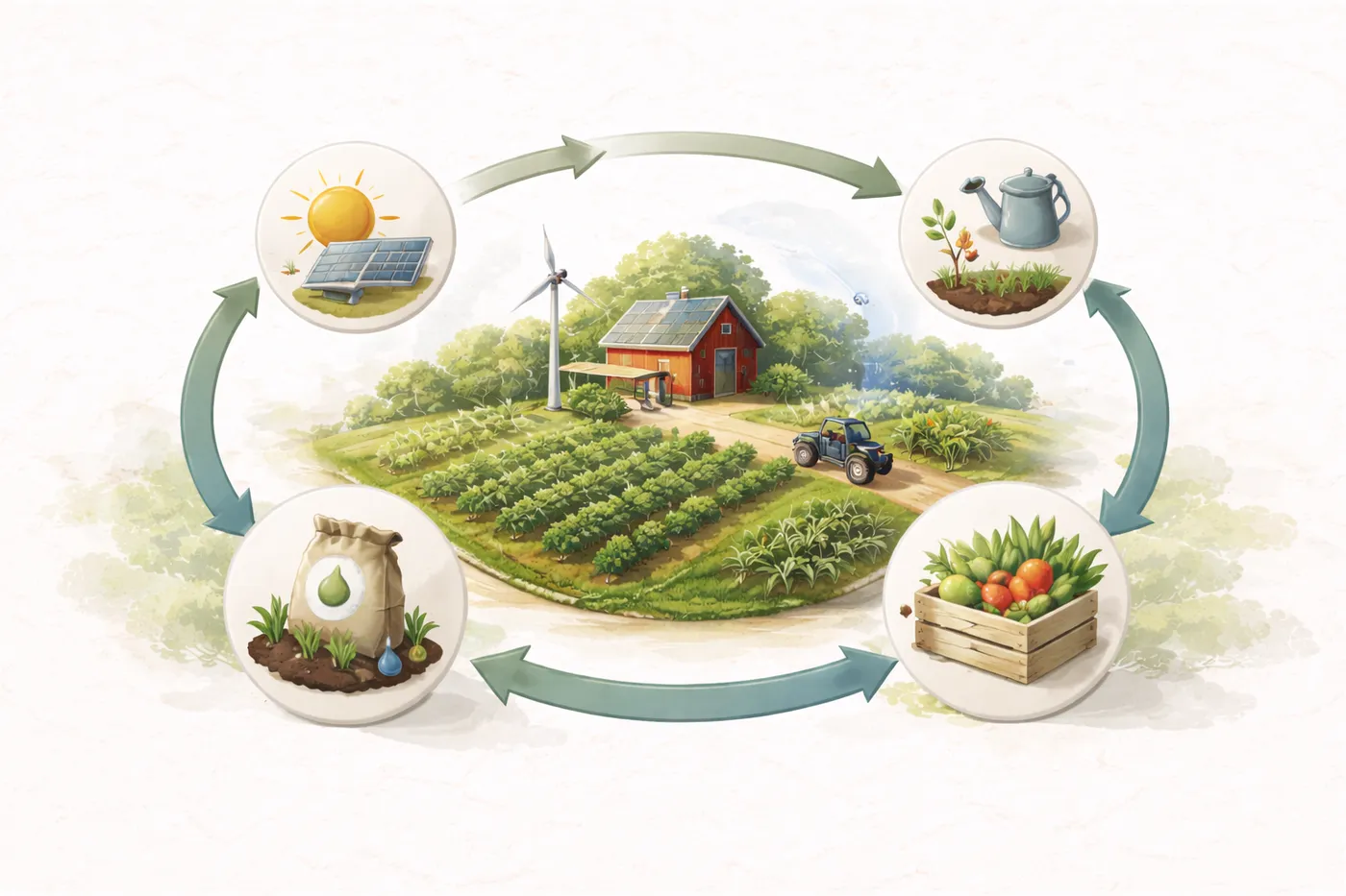 a small farm with an abstraction of rotating crops