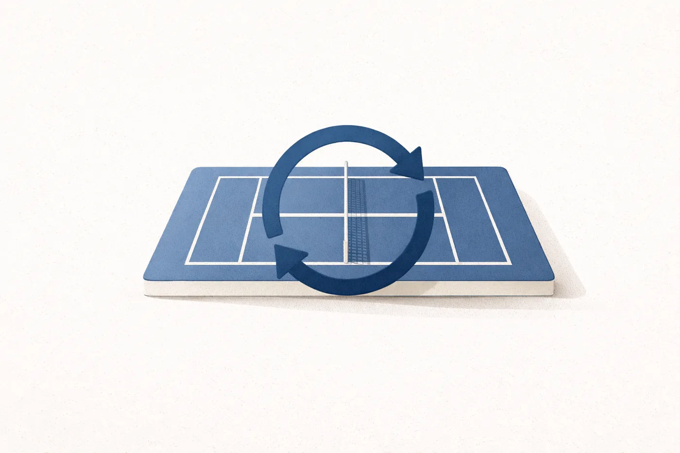 a tennis court with a rotating symbol